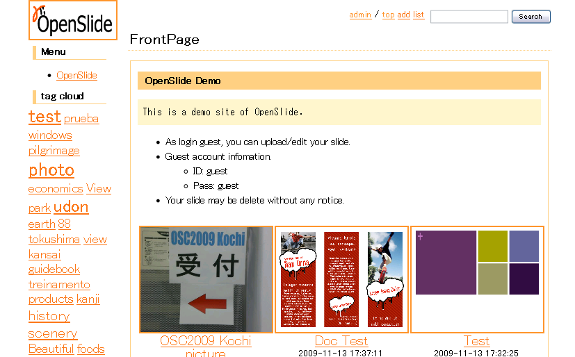 OpenSlide Front Page